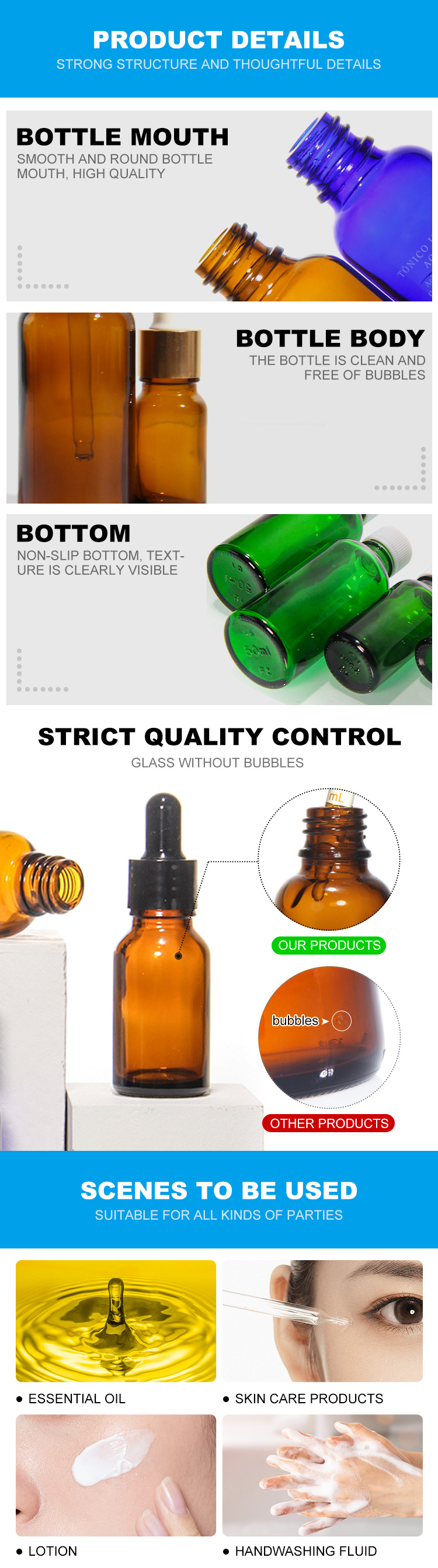 Wholesale 10ml 30ml 50ml Glass Dropper Essential Oil Bottle
