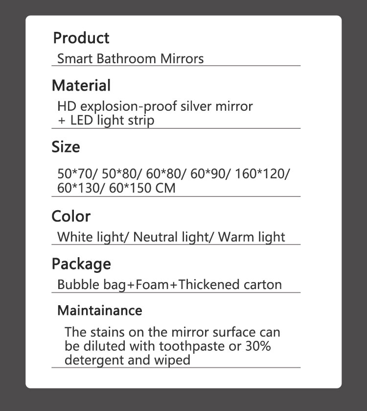 Silver Lenses Material Touch Control Led Retail Beat-room Mirror for Home Bathroom