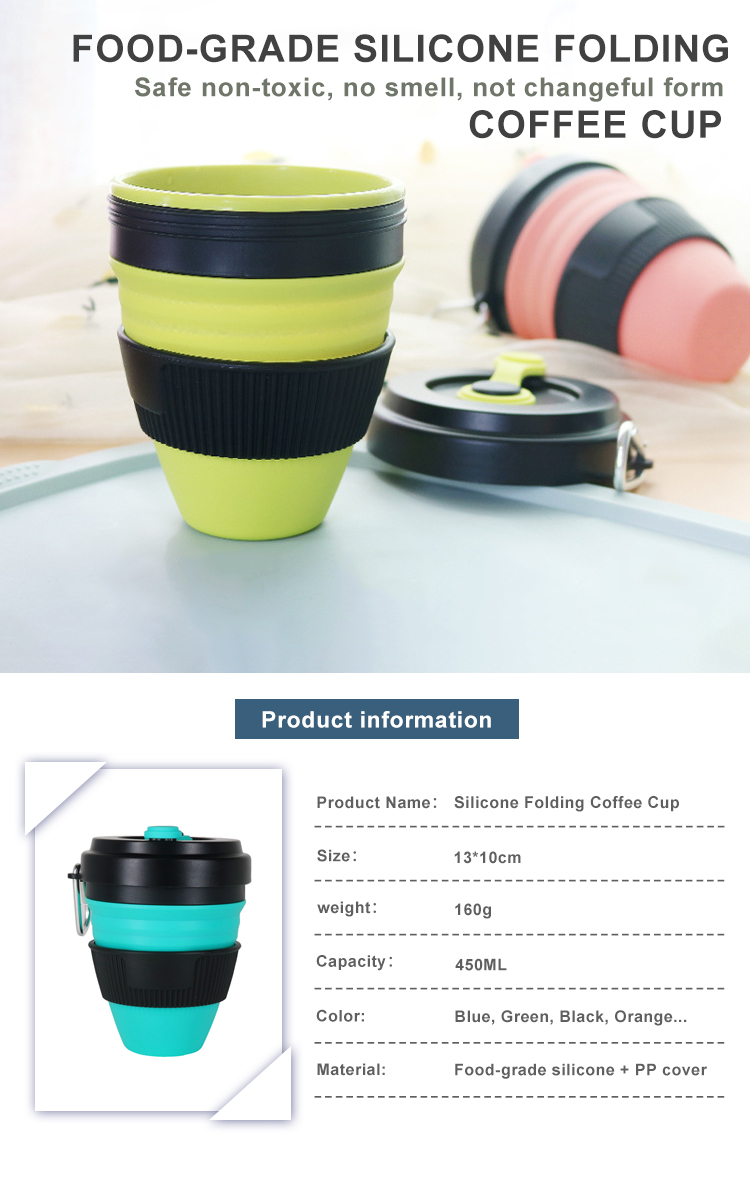 450ml Retractable Food Grade Silicone Travel Mug