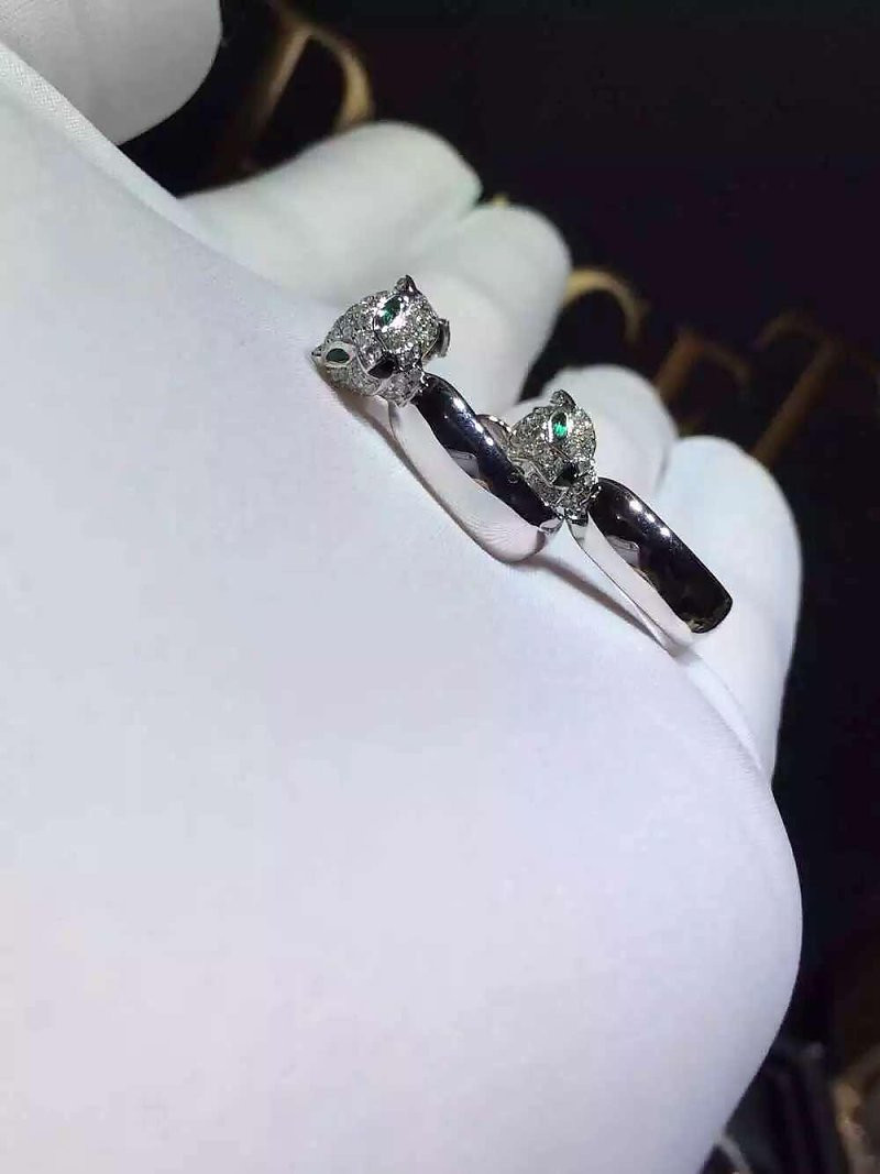 Emeralds Diamond Earrings , 18K White Gold Diamond Earrings With Panther Shape