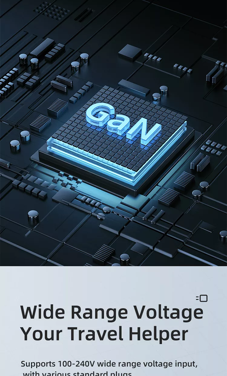 65W GaN 3 Ports USB Type-c Travel Adapter for High Speed Charging of Multiple Devices