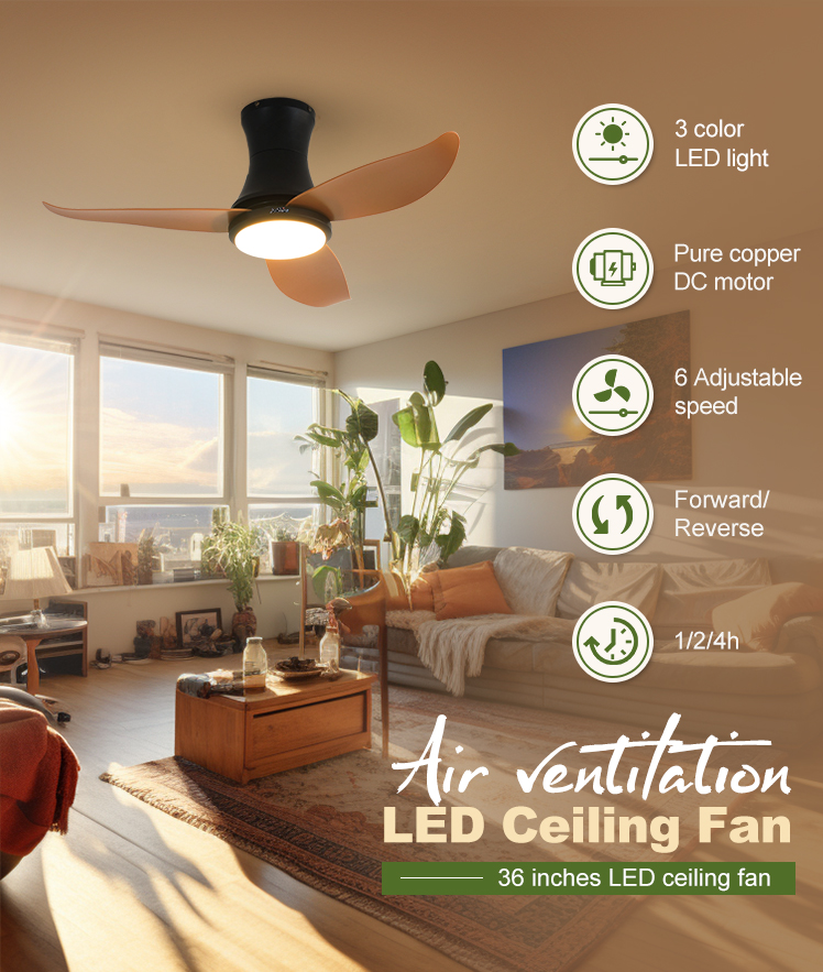 36-inch Fancy Design LED Ceiling Fan with Low Profile ABS Blades and ETL Certification