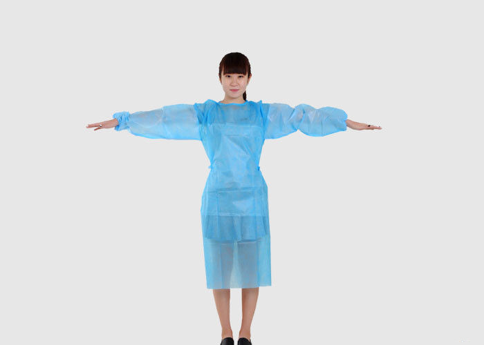 Ultrasonic Seams Plastic Isolation Gowns , Blue Disposable Overalls Anti Bacterial