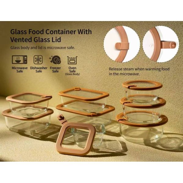Microwave Safe and Leak-Proof Glass Food Storage Container with Plastic Free Glass Lid