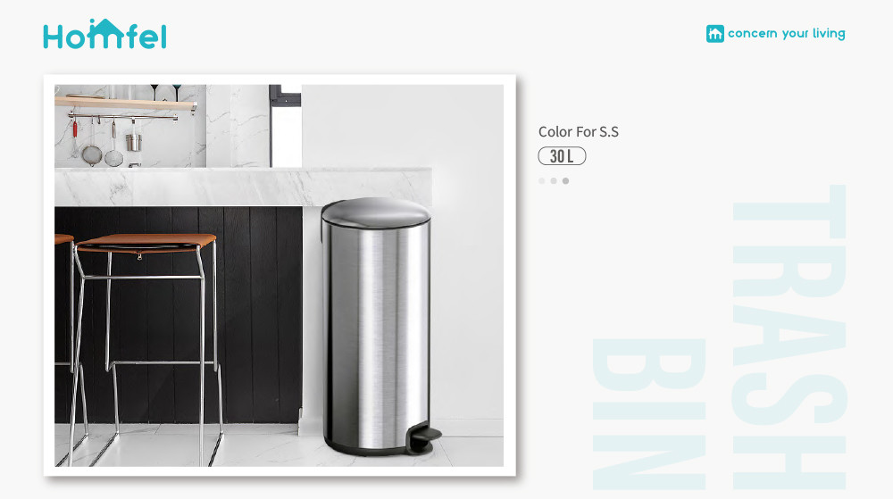 20L Stainless Steel Kitchen Bathroom Thin Lid Pedal Trash Bin Waste Bin Dustbin Soft Close Round Metal Trash Can Durable
