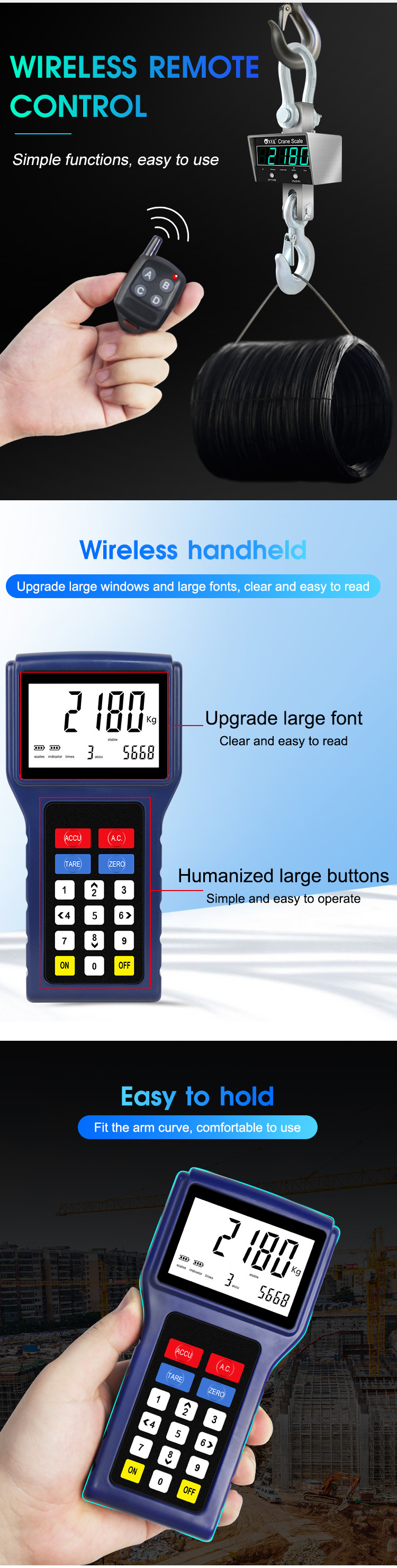 1/2/3/5/10T Industrial Remote Stainless Steel Crane Scale Hook hanging Weighing Scale