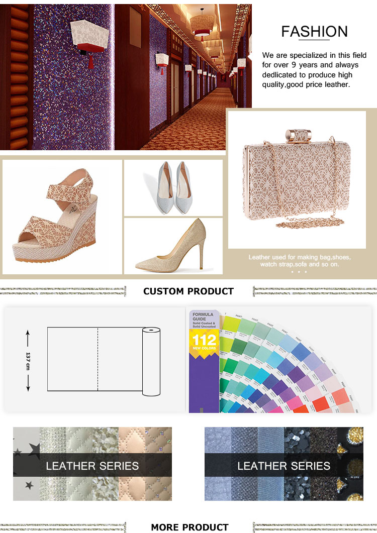 Wholesale New Design Pu Rexine Mesh Glitter Fabric Price