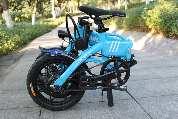 Black Lightweight Foldable Electric Bike Pedals Power Assist 14 Inch Wheels