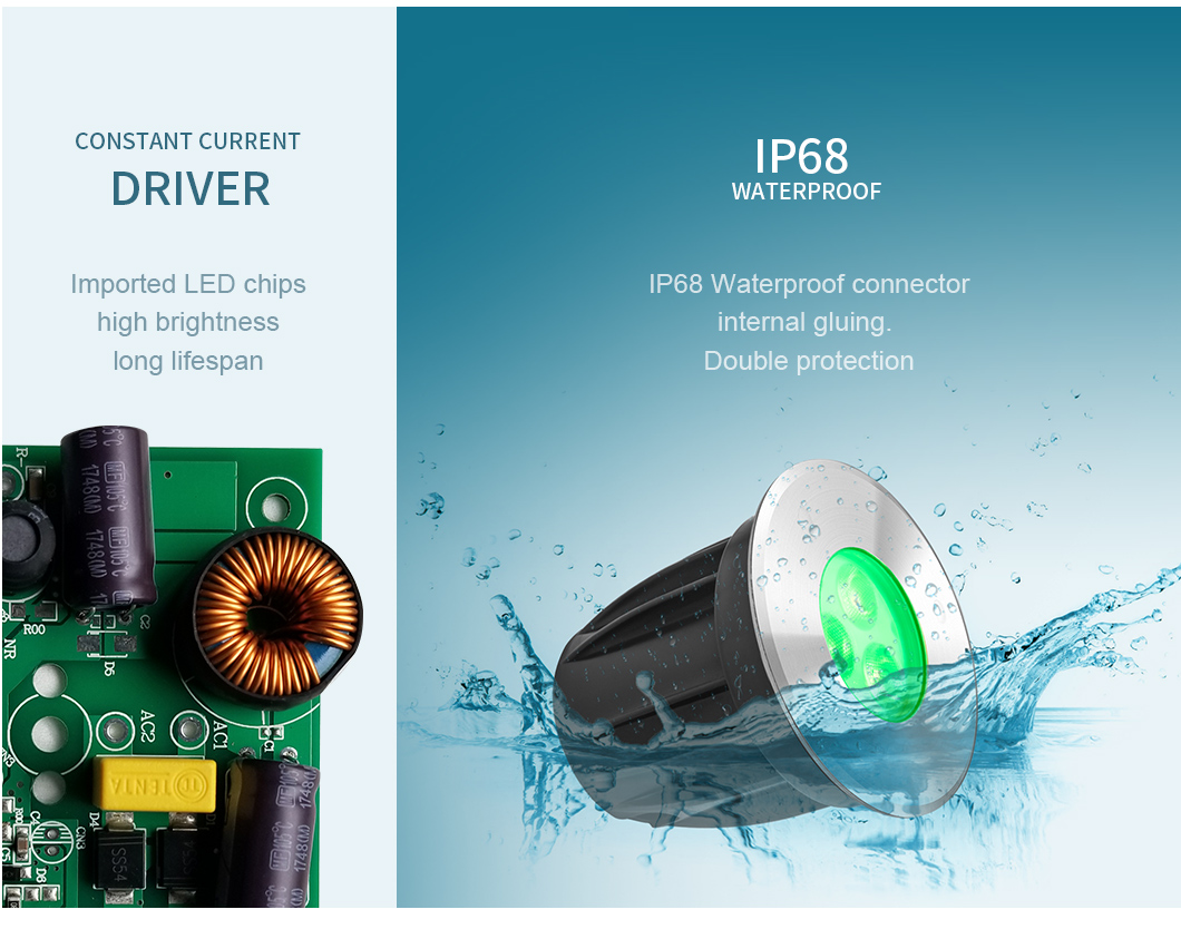 IP68 3W DC24V RGB Ground LED Light EMC Nickel Plated Brass