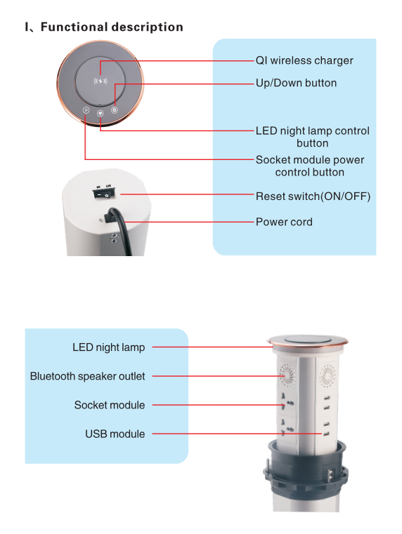 Multifunction WIFI Smart Motorized Socket 3 positions Pop Up Socket USB Smart Table Plugs