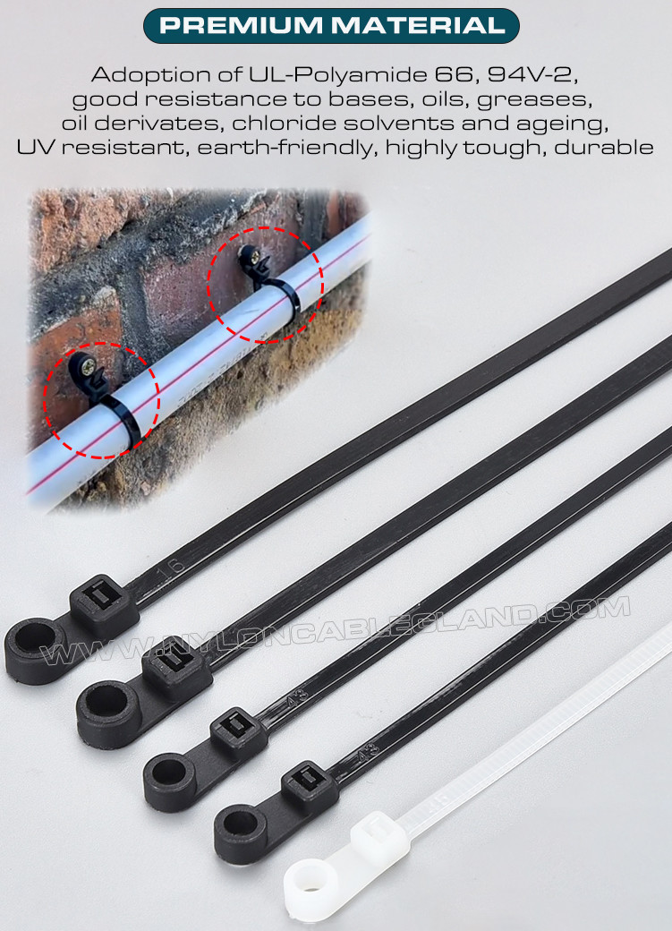 Mountable Head Nylon 6.6 Cable Tie 300mm x 7.6, Plastic Cable Tie 120 lbs with Screw Hole for Indoor & Outdoor