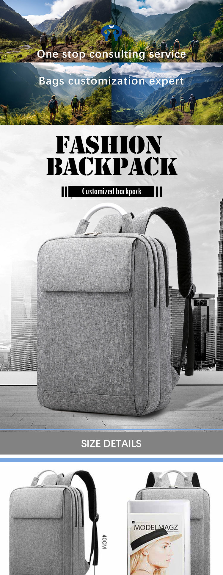 Custom Logo Business Travel Backpack Waterproof With Aluminum Alloy Handle