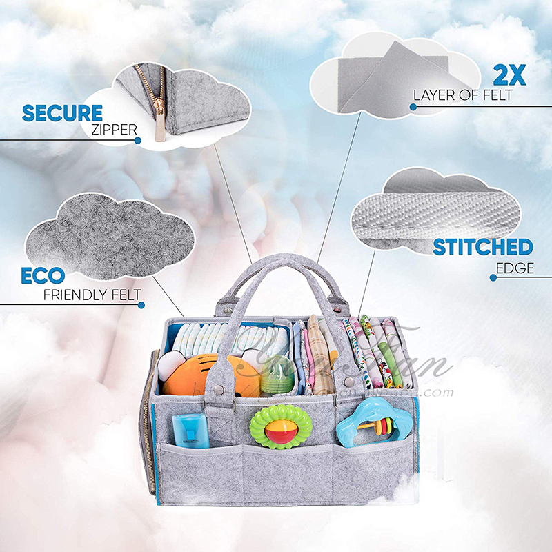 2 Layers Felt Baby Diaper Caddy Organizer Inner Walls And Handles Detachable