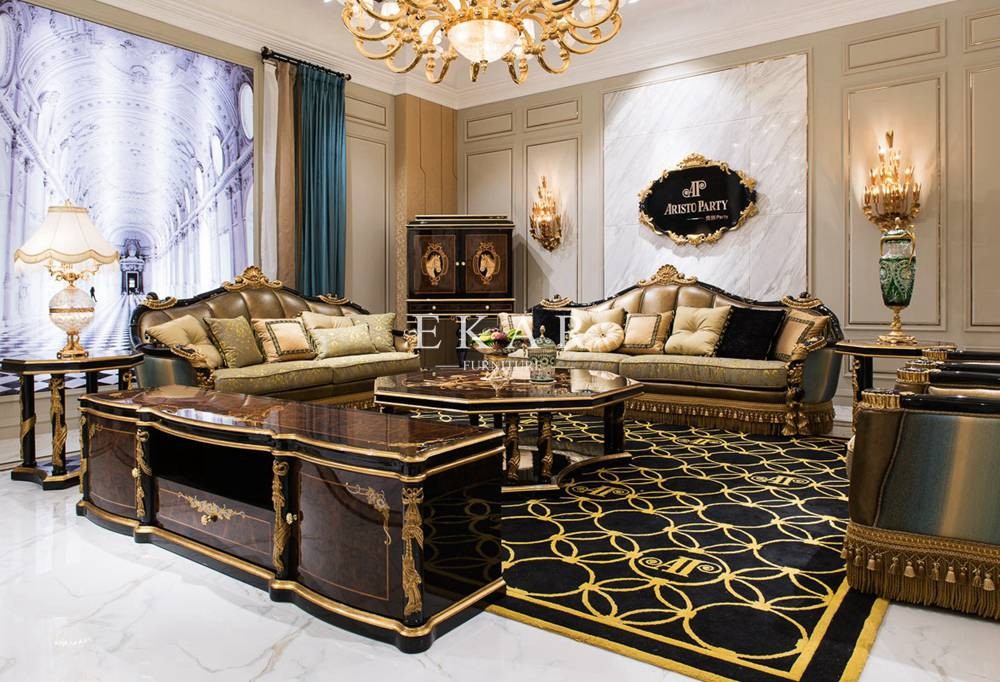 Gold Foil High Gloss Antique Wood Luxury Carving Home Furniture