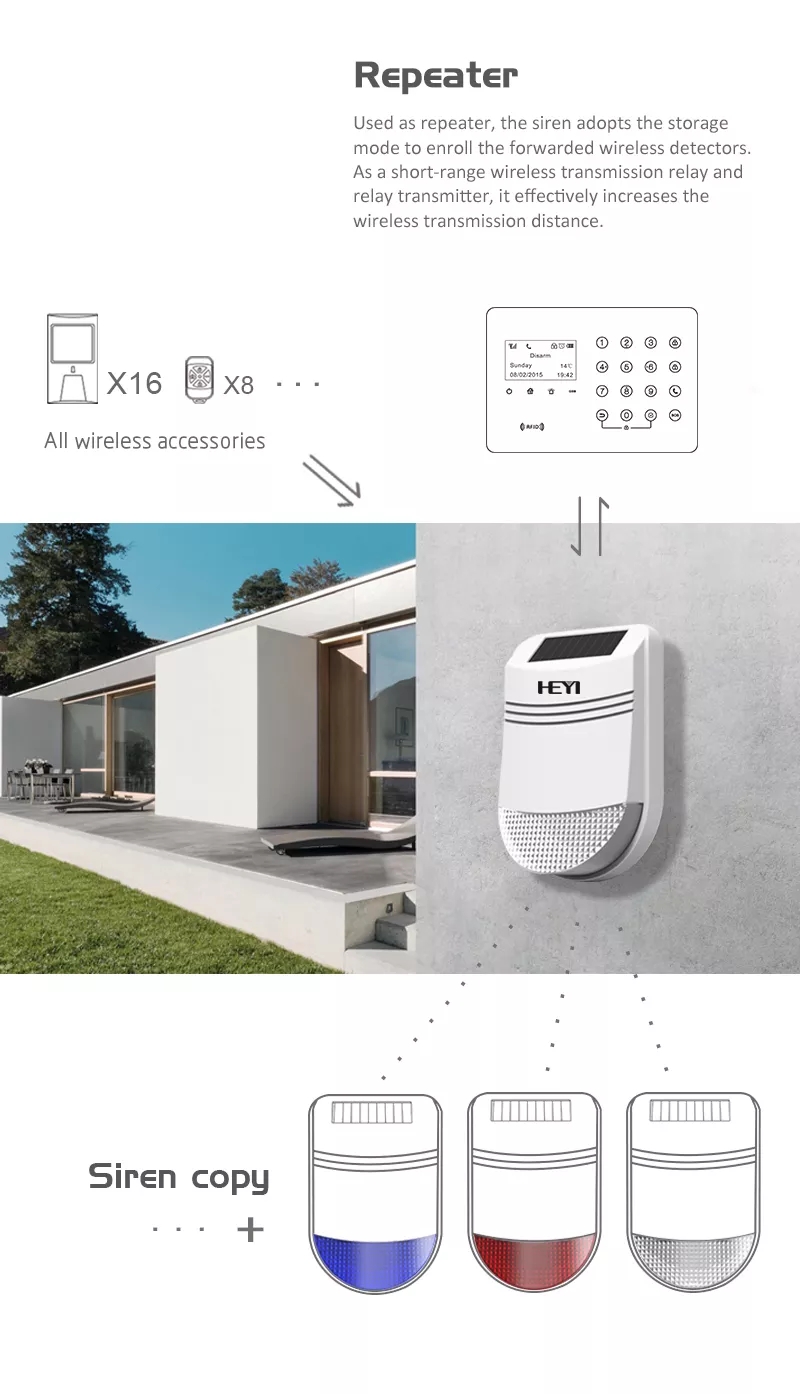 Factory New Design home security Solar Alarm siren for home wireless security alarm system