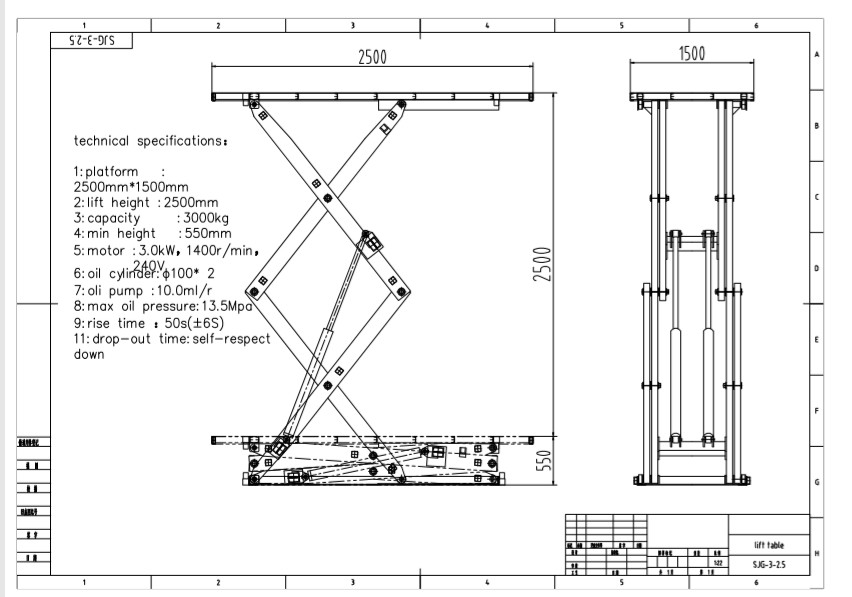 Cargo Stationary Hydraulic Lift Table Four Safety Handrail 1200mm Double Scissors