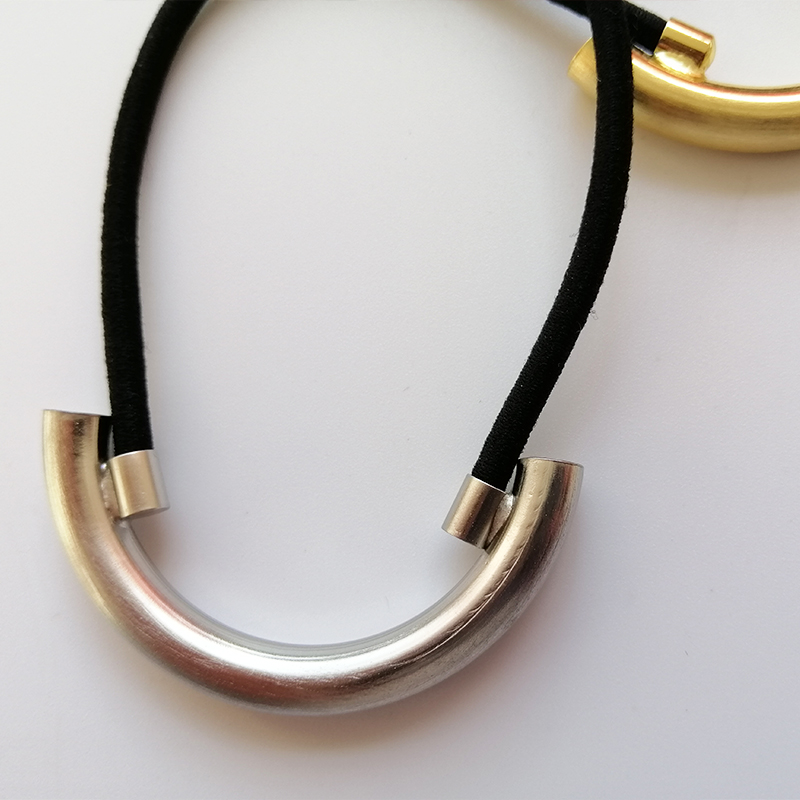 Black Stretchy Hair Ties Metal Ponytail Holder Girls Gifts Geometric 4.5x2.5cm