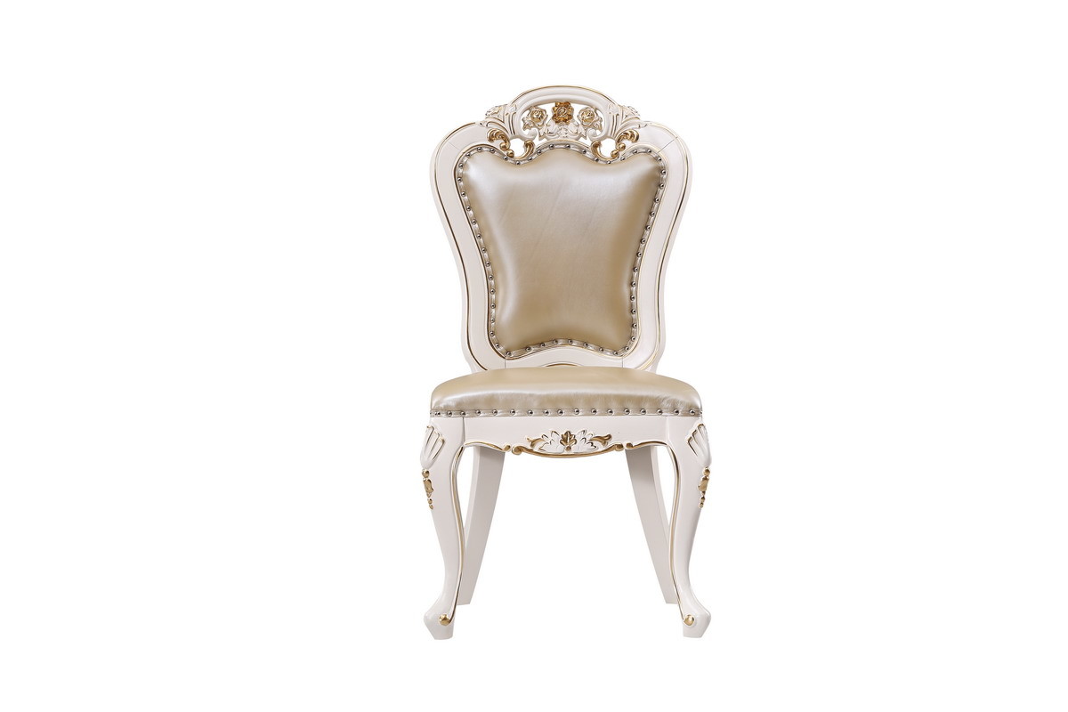 Luxury Chairs of Classic French design in Beech wood frame with hand carving flower by Leather pad
