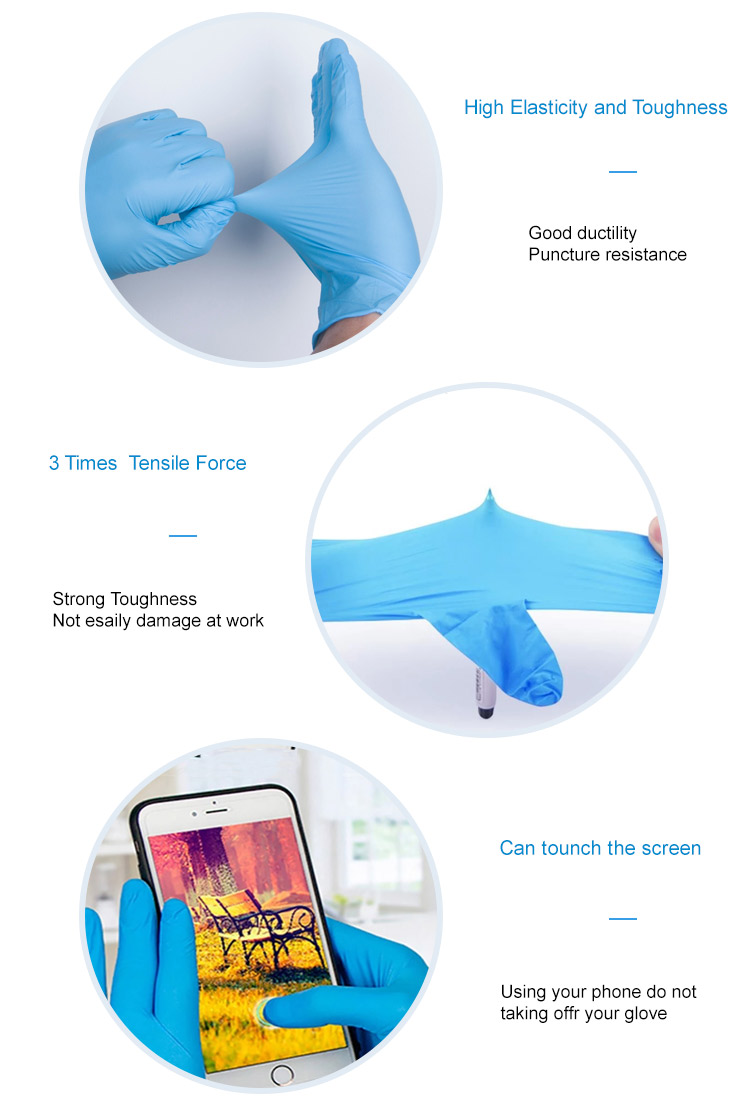 Grade A Blue Nitrile Medical Grade Exam Disposable Gloves One Time Powder Free