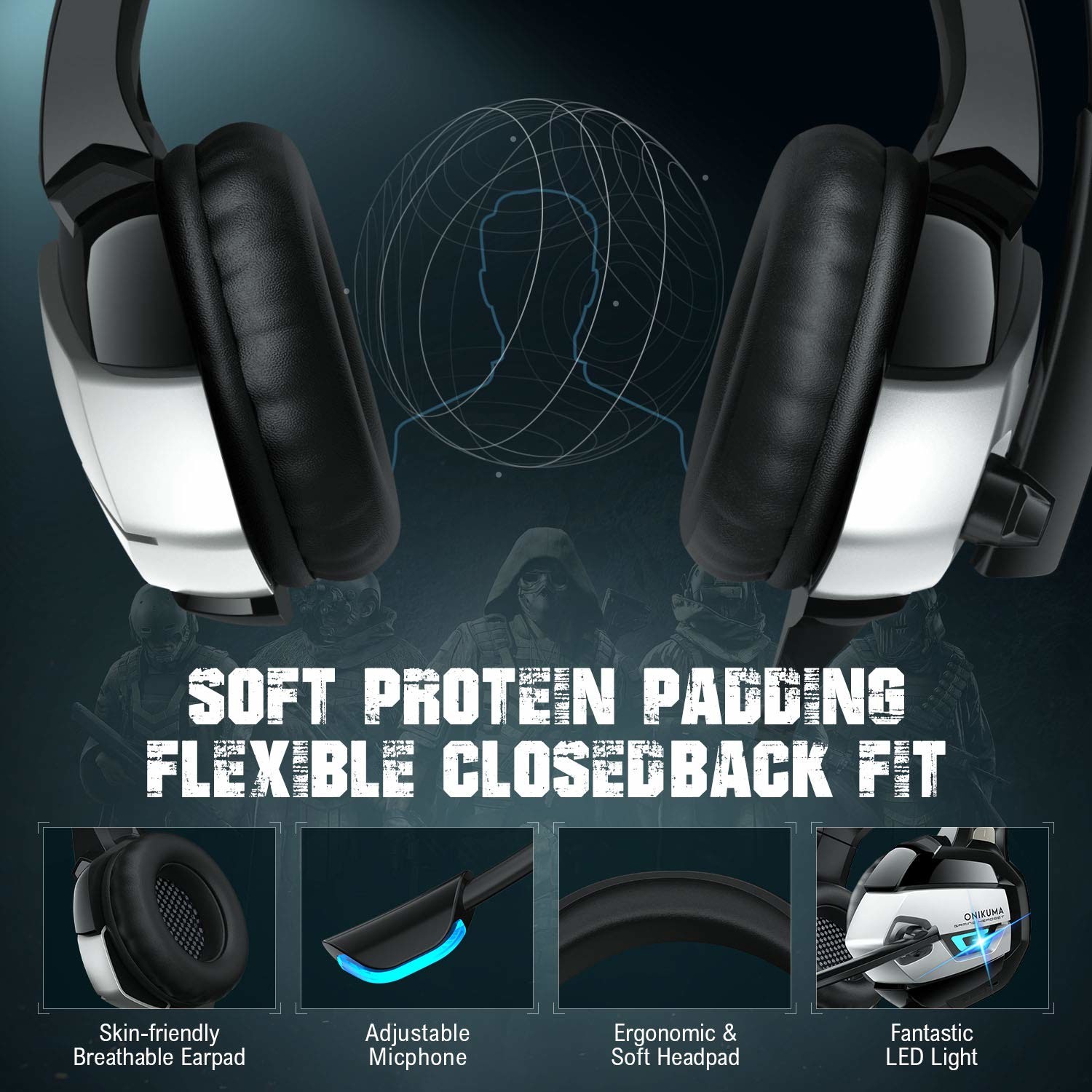 Mute Function 2.2m 2.2kohm Onikuma K5 Wired Gaming Headset