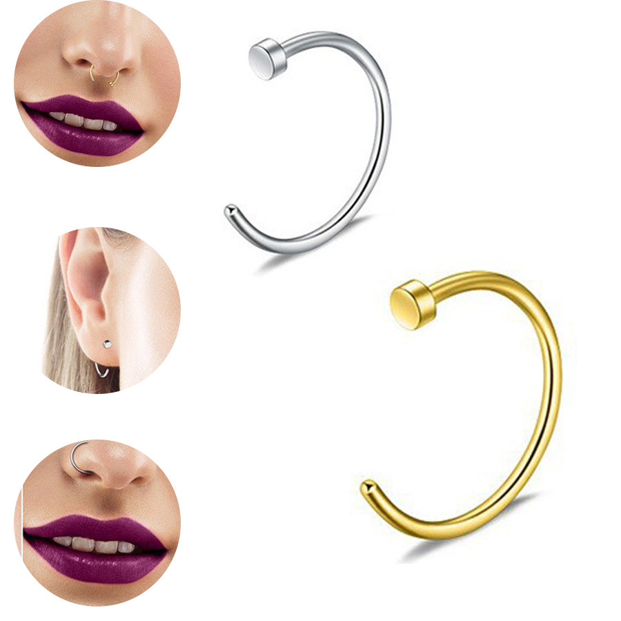 Stainless Steel C-Shaped European-Style Lip Stud Earrings With Vacuum Coating Polished Finish