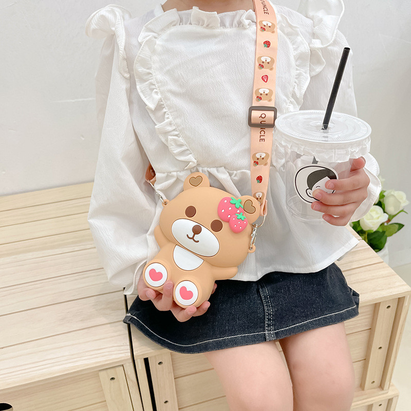 Bear Lightweight Silicone Pencil Case For Durable Stationery Storage Crossbody Shoulder Purse Bag Cute Mini Handbag