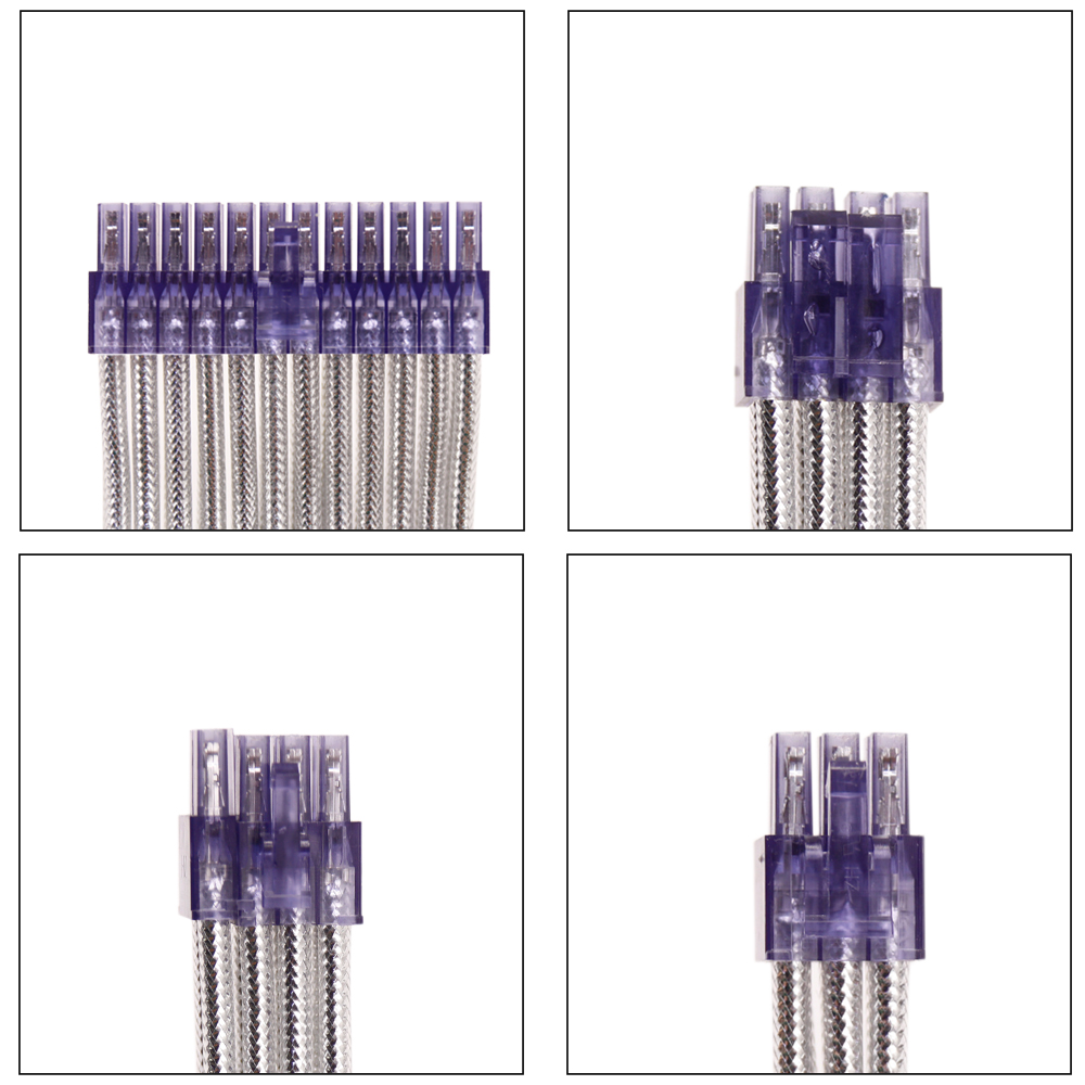 ATX Computer Power Supply Sleeved Extension Cable Kits 24pin 4+4pin 6+2pin for PC Sliver Plating Connectors Computer Cords