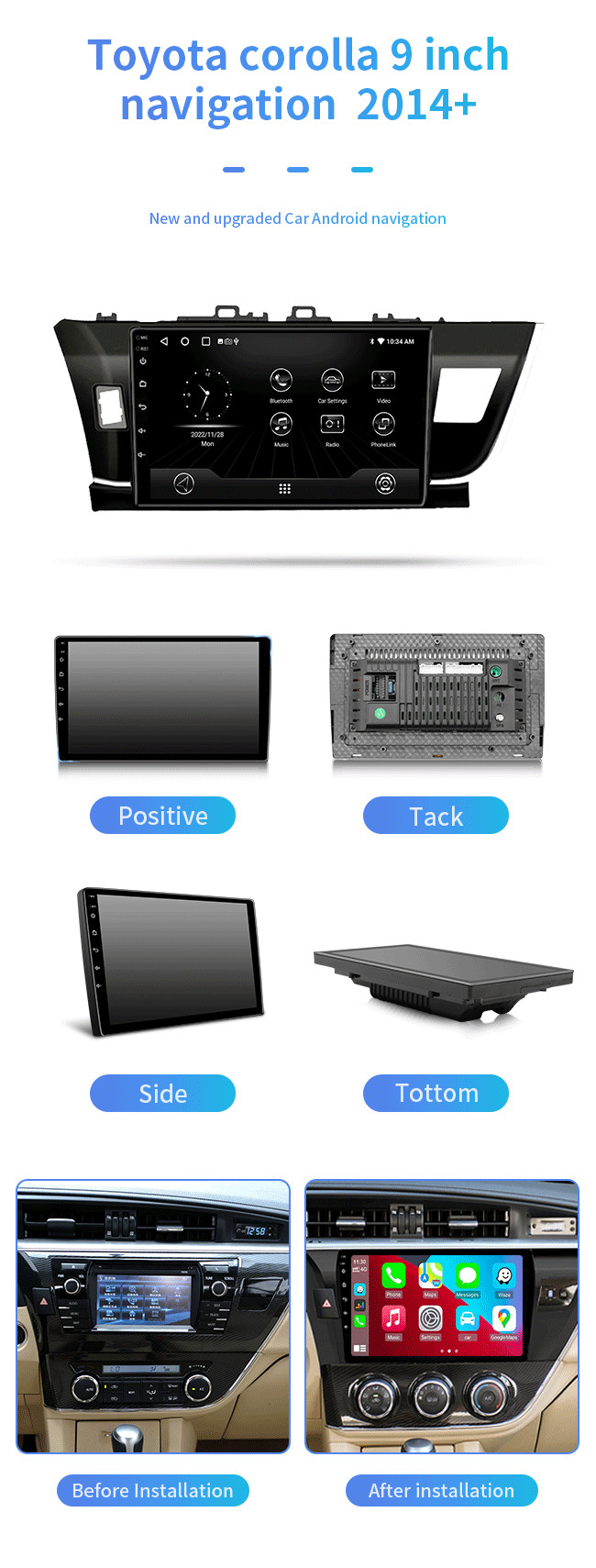 4G Car Radio Multimedia Video Player Navigation GPS For Toyota Corolla 2014-2016 2 Din Dvd