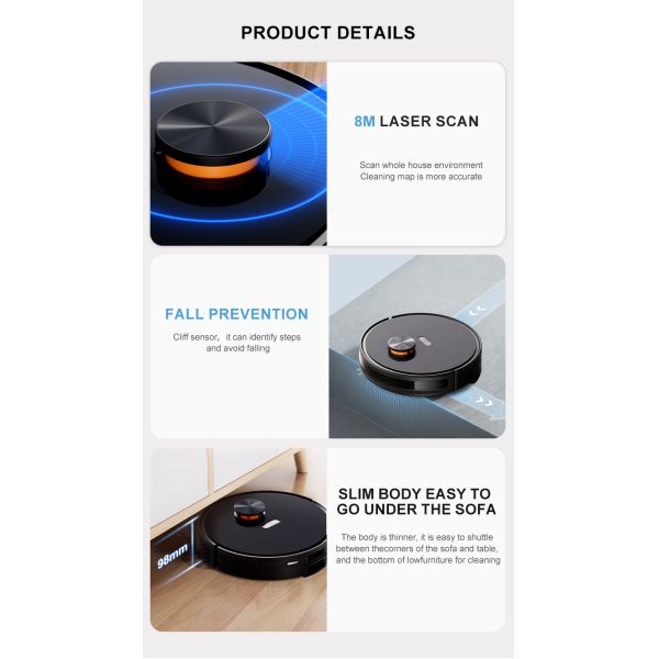 45W Robot Vacuum Cleaner 5000pa Black Advanced With Minimal Noise