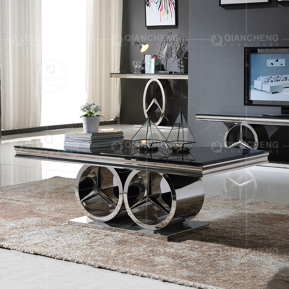 130x70x45cm Black Glass Top Coffee Table For Living Room Long Lasting Wear