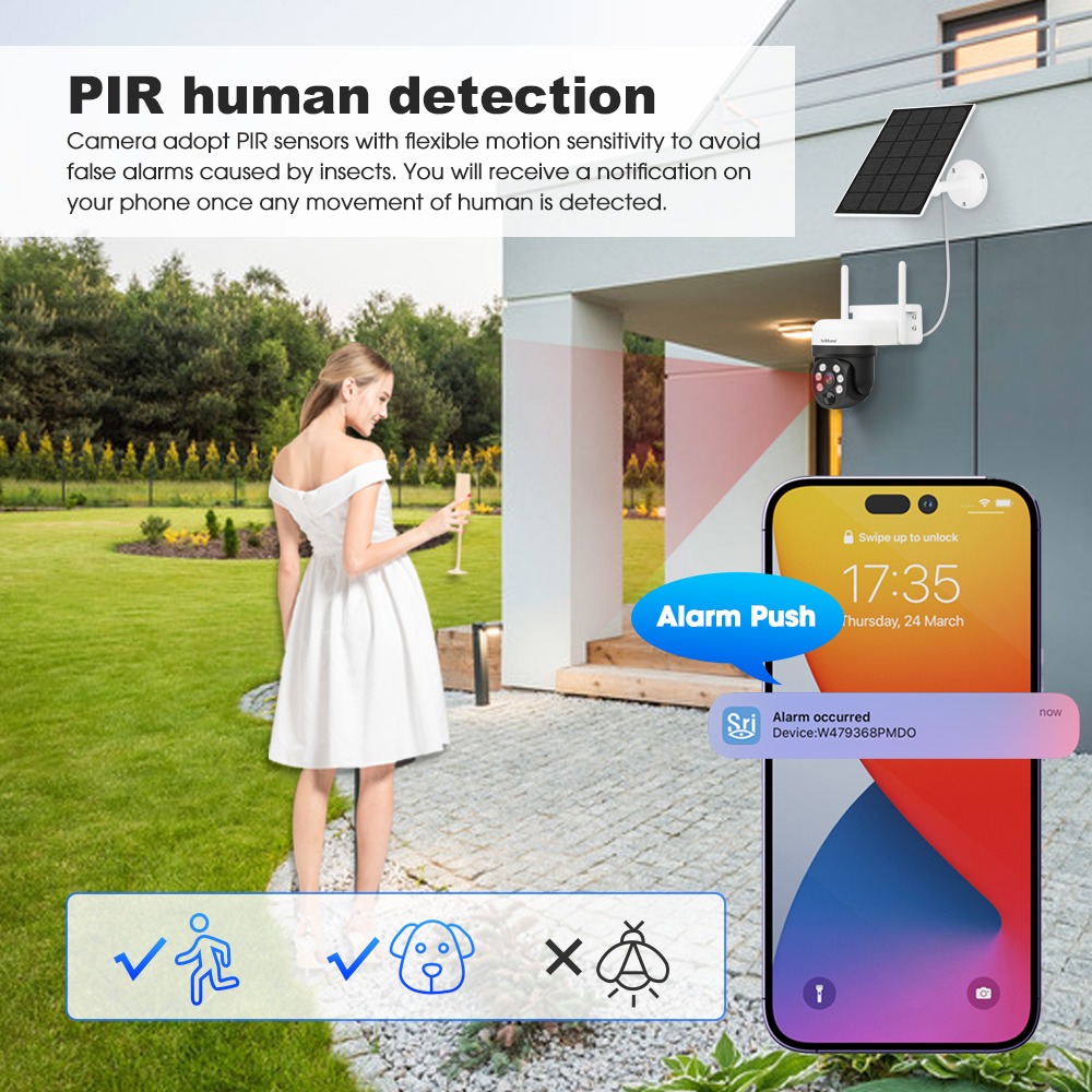4MP Wireless Battery Outdoor Waterproof IP 66 Camera PIR Night Vision Remote Monitor View WIFI Solar Security Camera