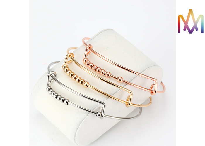 SS304 Twisted Expandable Movable Bead Womens Engraved Bracelets
