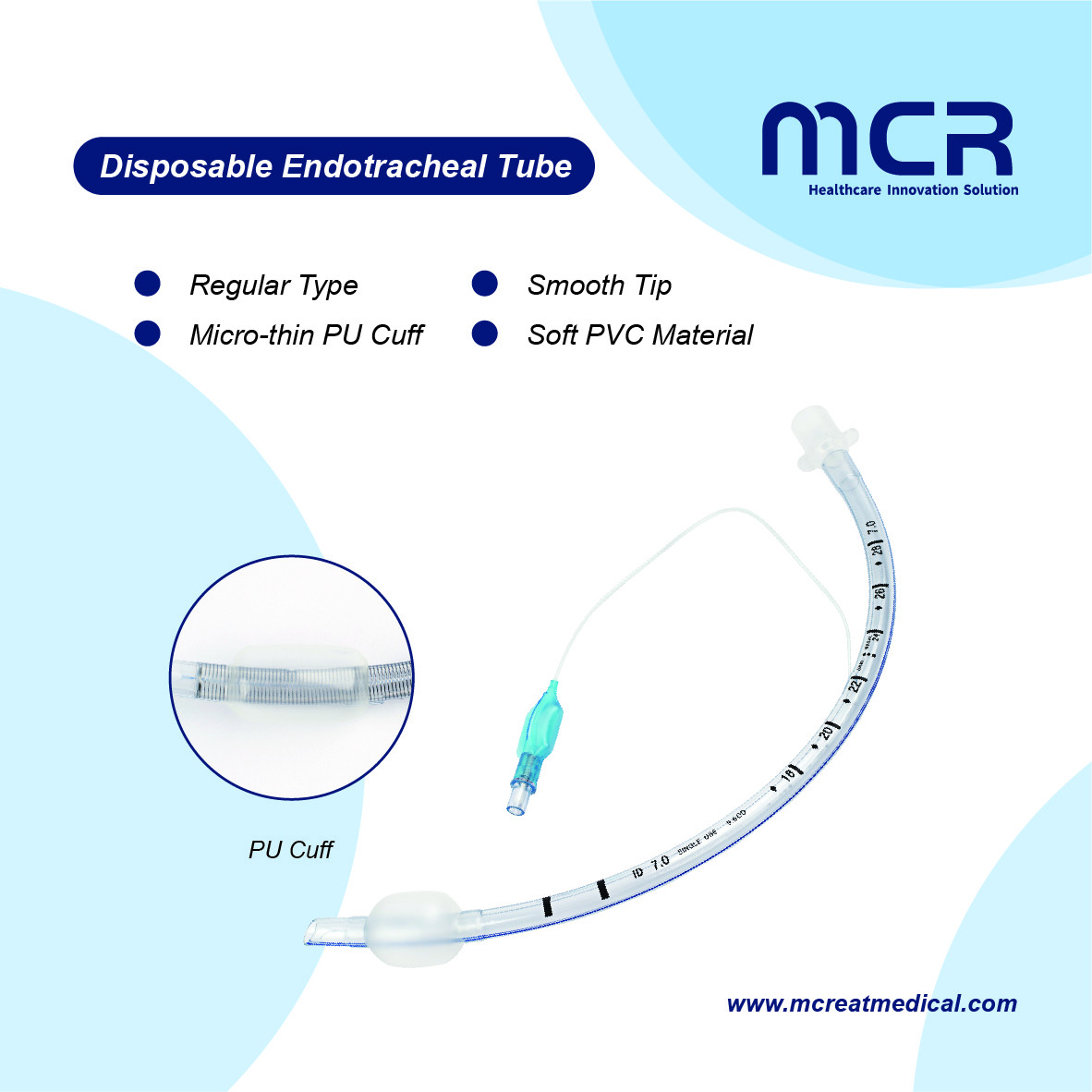 Transparent Soft And Smooth PVC Regular Endotracheal Tube With Cuff