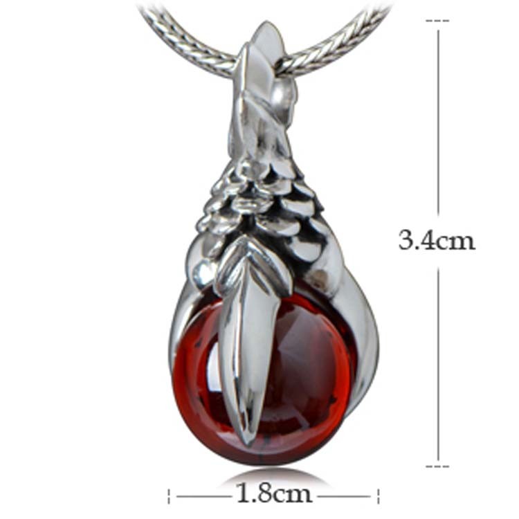 Vintage Thailand Sterling Silver Dragon Claw Garnet Pendant Necklace for Men for Women(N6030810)