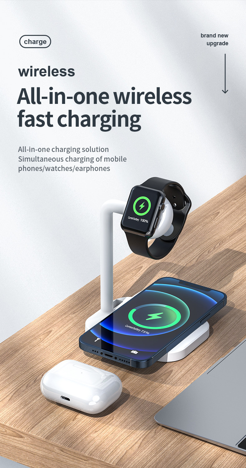 15W Fast Charging Desktop 2 In 1 Wireless Charger for Magnetic Watch Mobile Phone