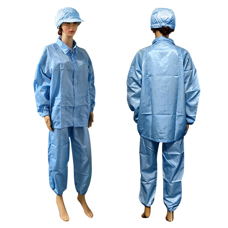 Blue 5mm Stripe Polyester Lint Free ESD Suit For Industrial Workwear
