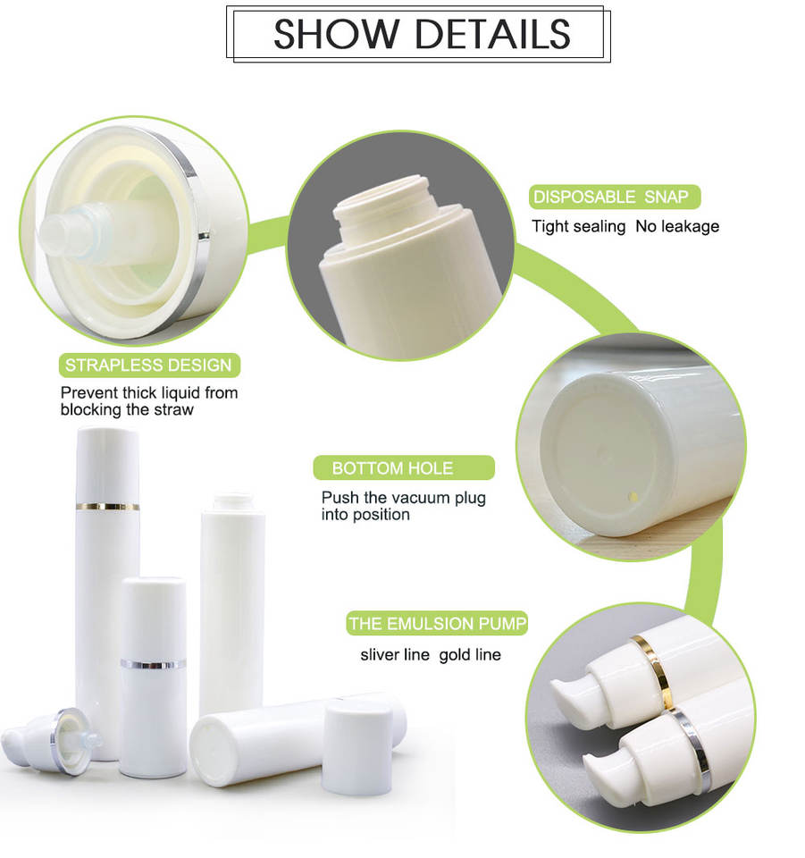 15ml White Airless Pump Bottle With Gold Line Cap For Lotion Cream Packaging