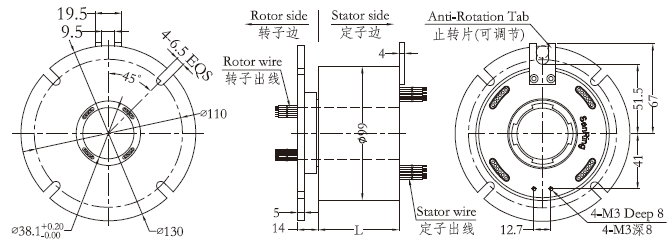 h3899f series H3899F Series Through Bore Slip Ring slip ring Drawing 