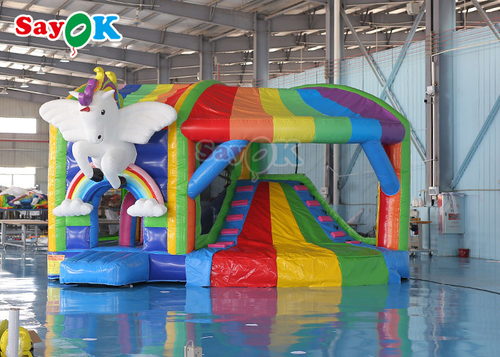 Rainbow Kids Inflatable Jumping Castle Unicorn Bouncy Castle With Slide