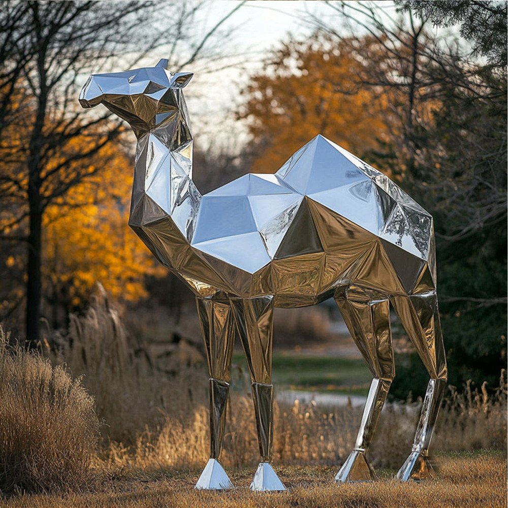 3D Drawing Mirror Polished Geometry Stainless Steel Camel Sculpture