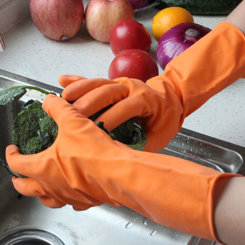 Excellent Grip Flock Lined Rubber Gloves Natural Latex 35g-80g Length 300mm