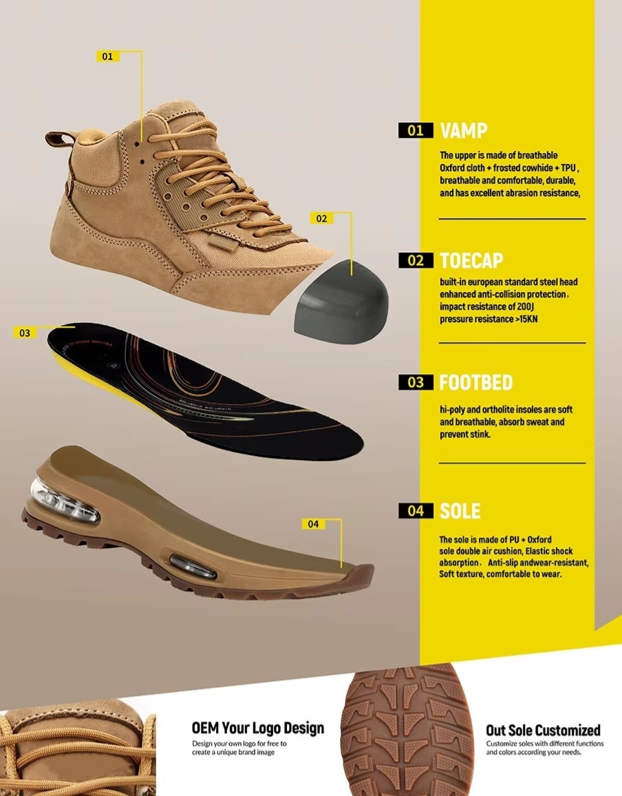 Air-cushion Sole Safety Work Boots In Khaki Oxford Fabric For Maximum Protection