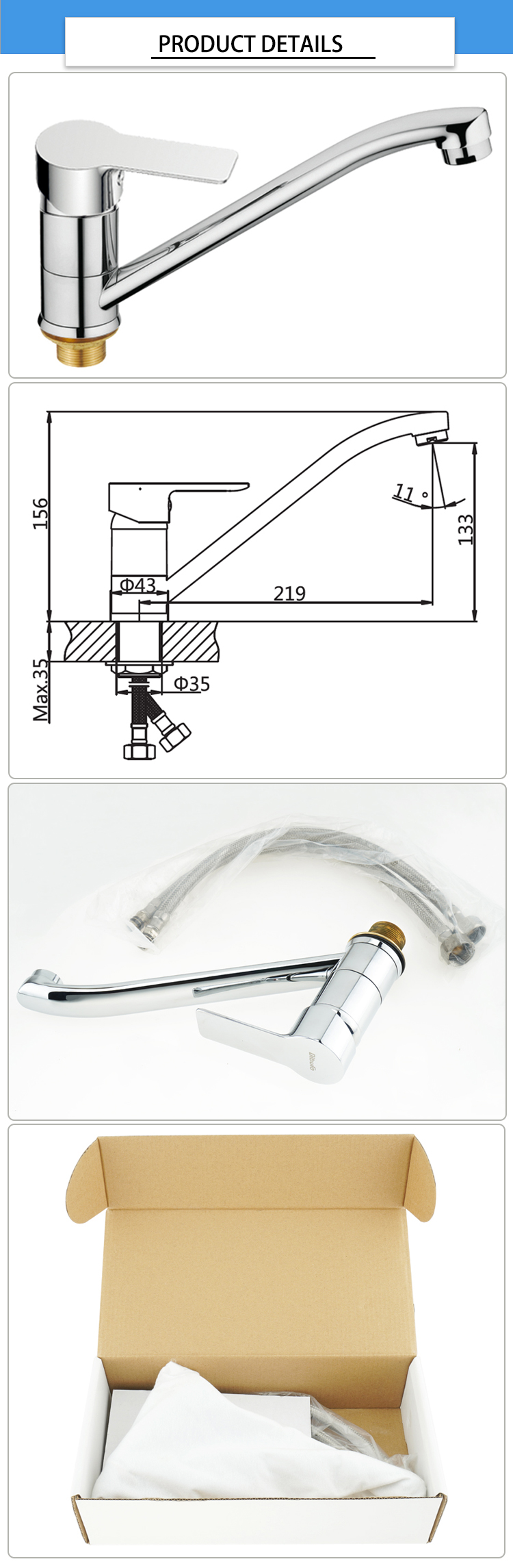 Single Handle 35mm 360degree Movable Kitchen Faucet