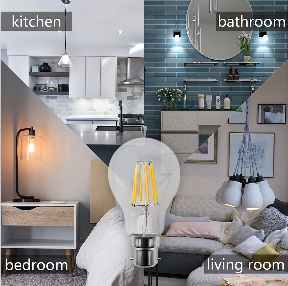 230V White LED Filament Bulb , A60 A19 4W 6W LED Edison Bulb