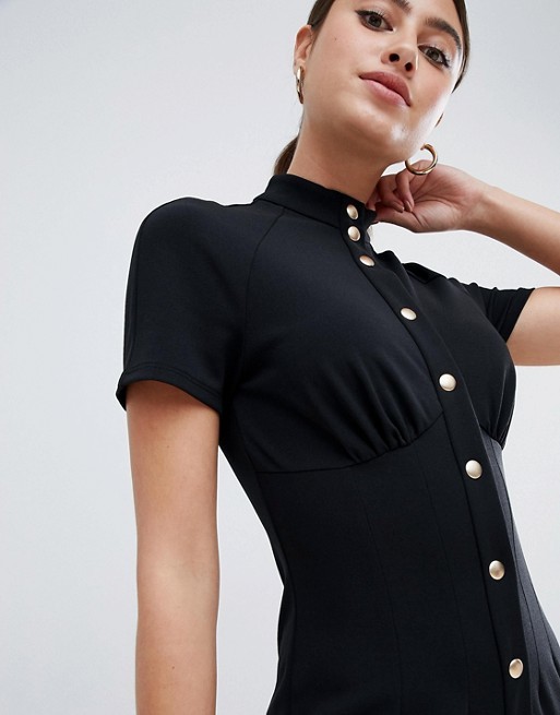 OEM hot sale popper detail and pep hem midi dress
