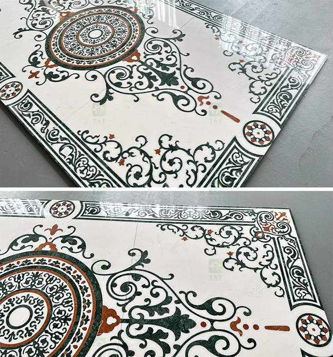 Luxury Rectangular Waterjet Medallion Marble Floor Tile Customized Decorative