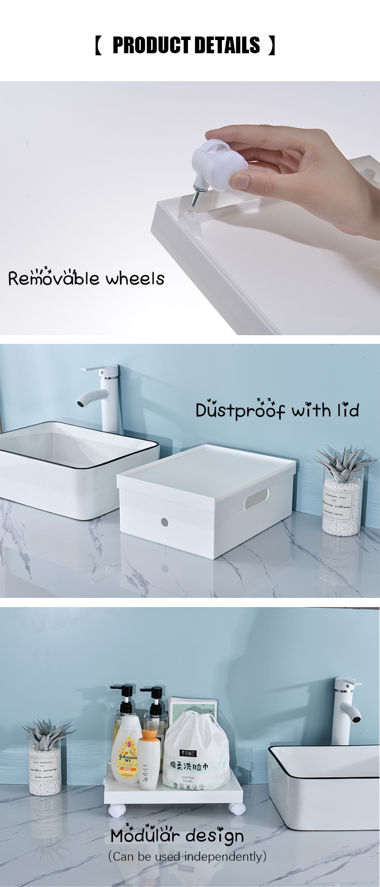 Rectangle 26*33cm Plastic Storage Bins With Wheels For Clothes