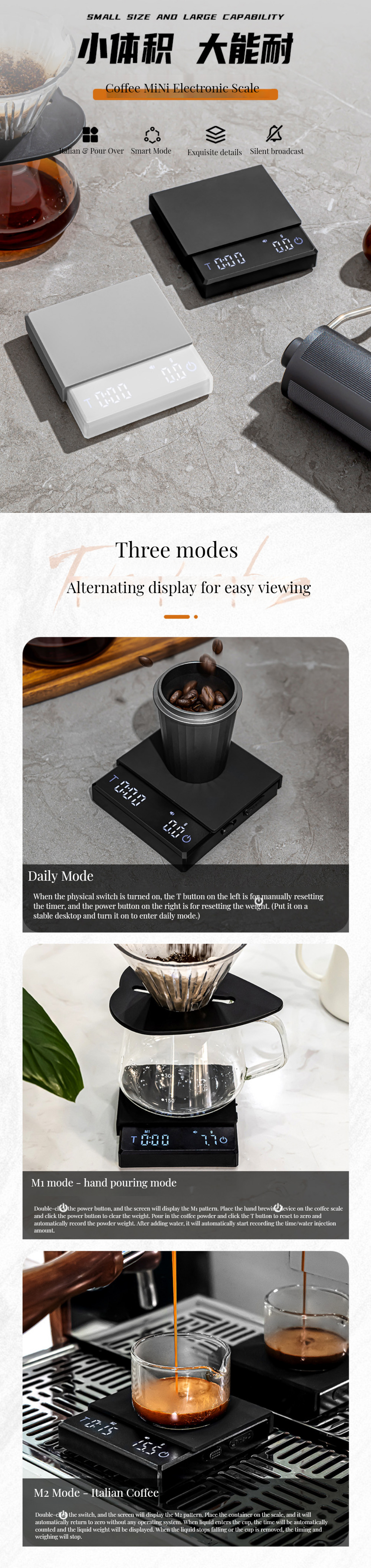 Maximum Weight Recommendation 2kg Rechargeable Chronograph Scale for Waterproof Coffee