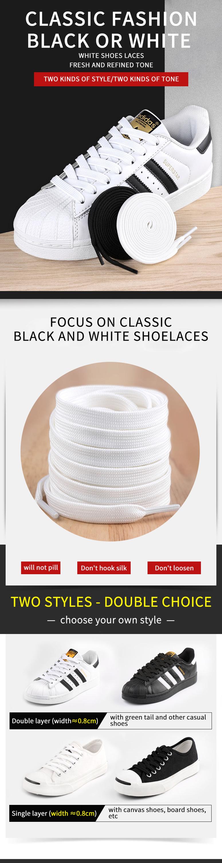Wholesale bulk cheap Customized Logo flat black and white classic shoe laces