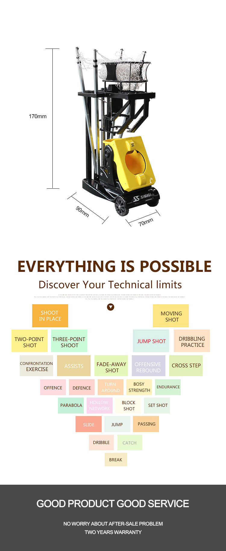SIBOASI Automatic Basketball Return Machine , AC 110V Basketball Gun Machine